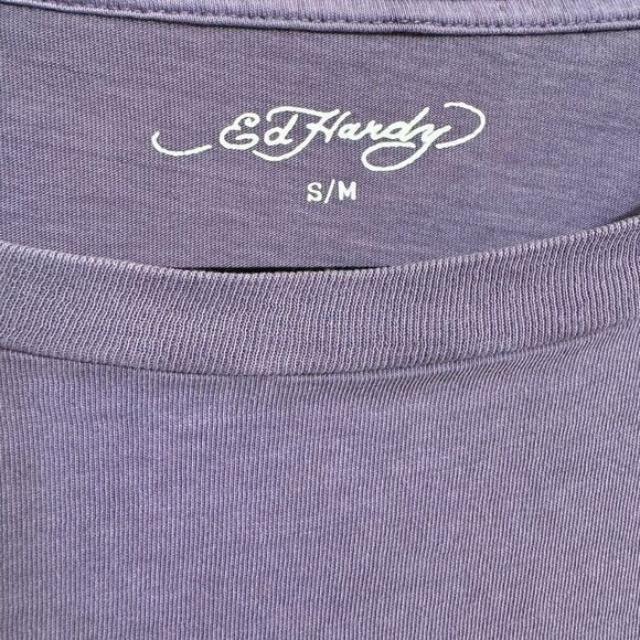 Vintage 2000s Ed Hardy Purple Beautiful Ghost T Shirt Small Medium - Picture 4 of 5